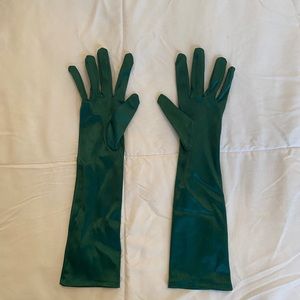 Green satin costume gloves
